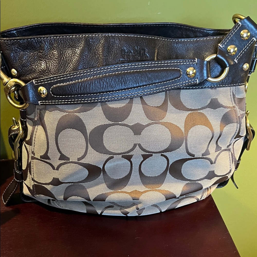 Coach Black and Brown Signature Shoulder Bag